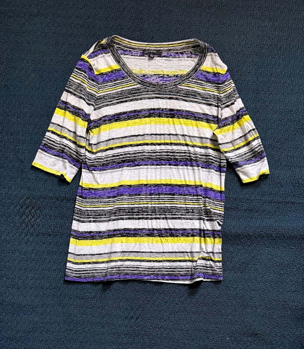 Chaus Sport Women's Striped 3/4 Sleeve Crew Neck Top
